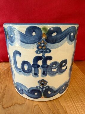 Hand-Painted Ceramic Coffee Canister in Blue and Cream